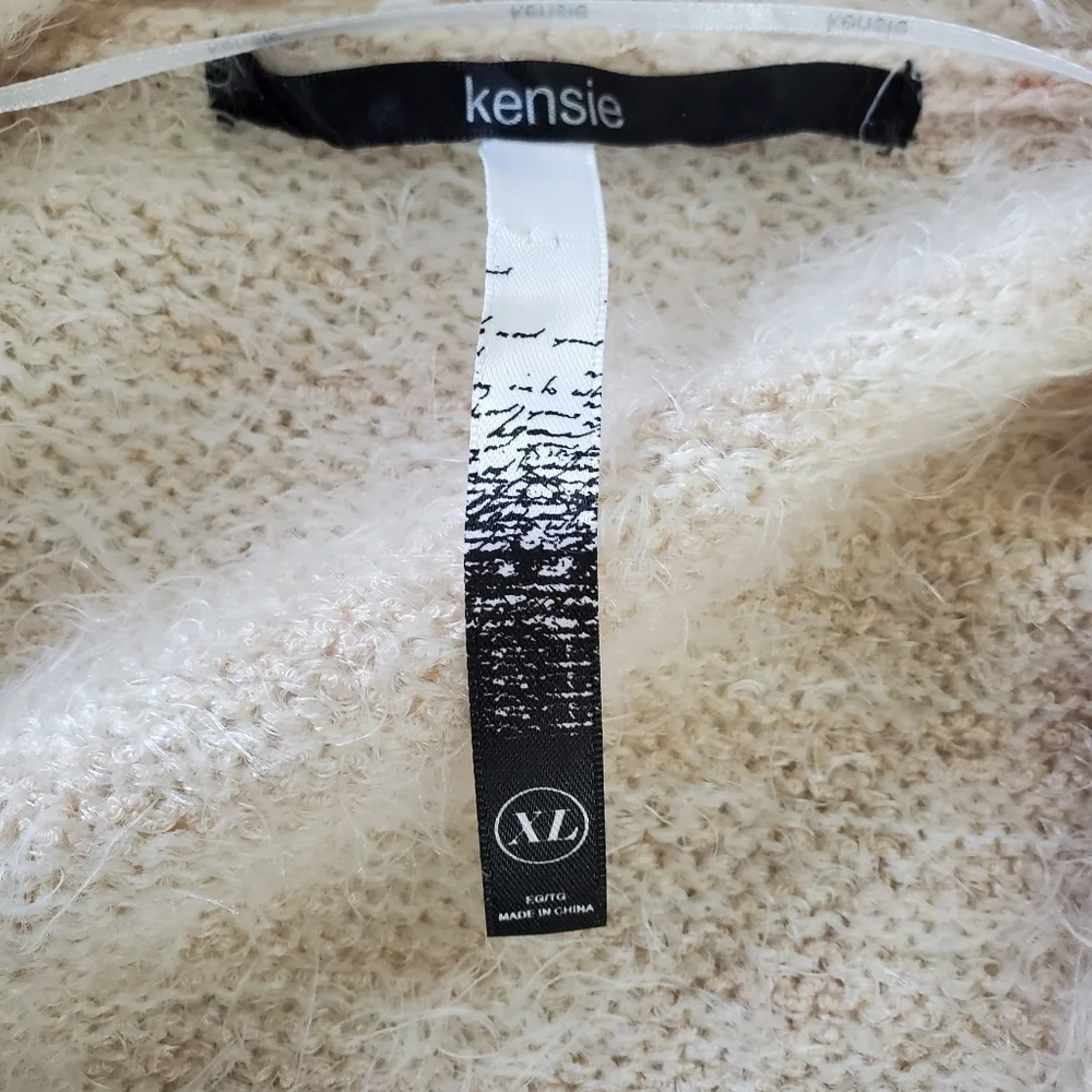 Kensie Fluffy Knit Sweater Vest XL Soft Sleeveless Neutral Eyelash Cardigan NEW‎